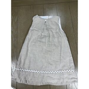 Marie Chantal Dress Girls 4 Beige Linen Shift Sleeveless Ric Rac Trim Summer
